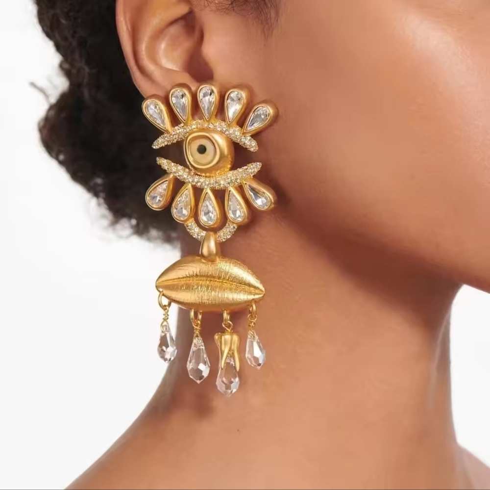 Gold and Crystal Eye Earrings